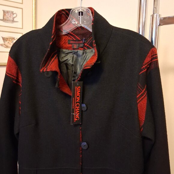 NWT Simon Chang Women's Black Wool Blend Lined Jacket Pea Coat Warm Outerwear L - Picture 12 of 13